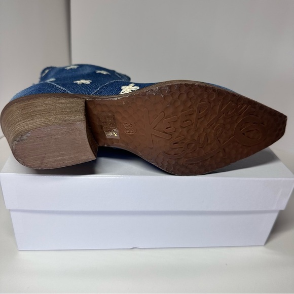 NEW Sundance Western Sojourner Boots Women’s 38 8 Denim Cowgirl Boho Made Italy - Picture 7 of 12